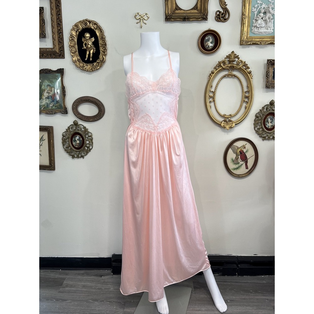 Lily of France Vintage Lace Trim Slip Dress Size M Pink
